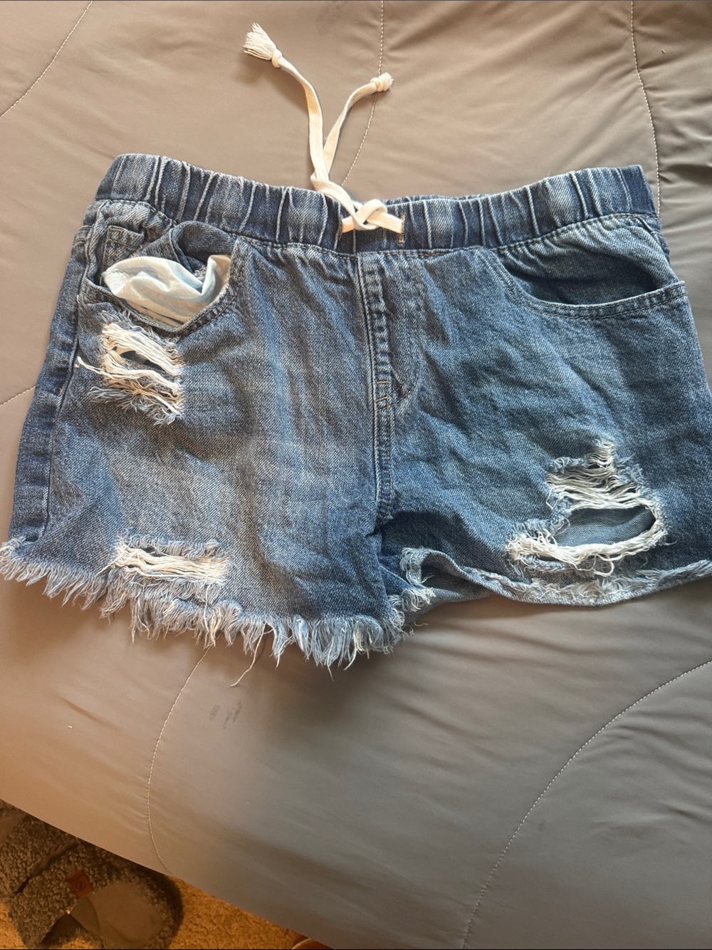 YMI Distressed Light Blue Denim Shorts with Drawstring